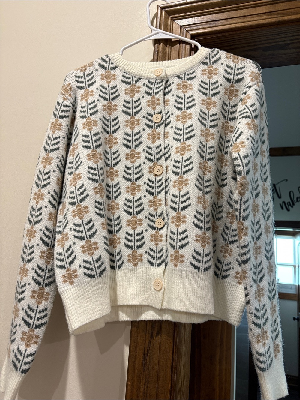 Floral Cream Button-Up Knit Cardigan